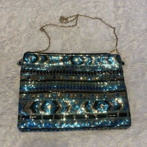 Blue and Gold sequins‎ crossbody bag